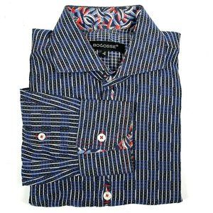 Men's BOGOSSE Blue Button Up Slim Fit Geometric 4